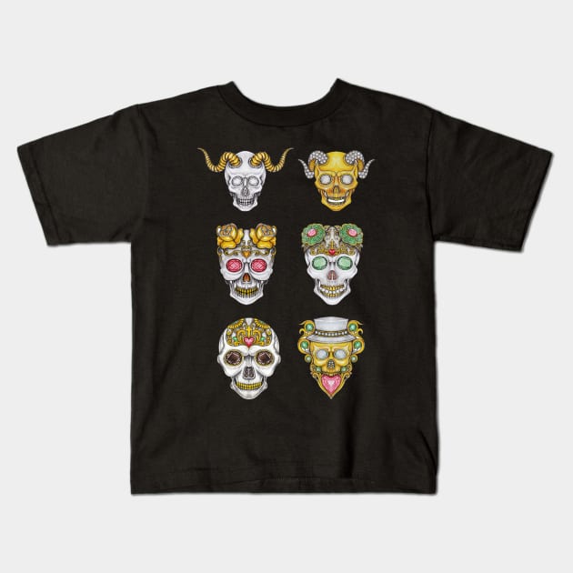 Skull head fancy art set witn gems diamond silver and gold design. Kids T-Shirt by Jiewsurreal